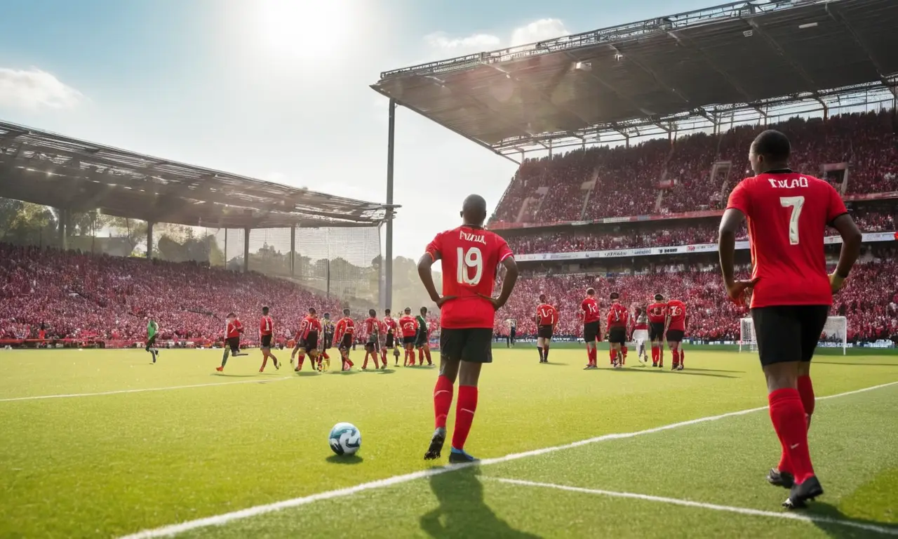 Match de football animé sous un ciel ensoleillé