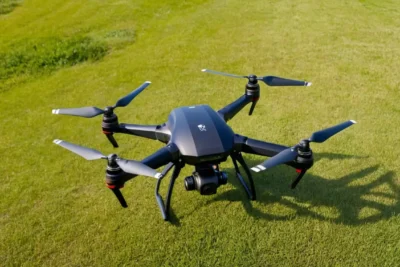 Drone moderne en vol sous un ciel bleu
