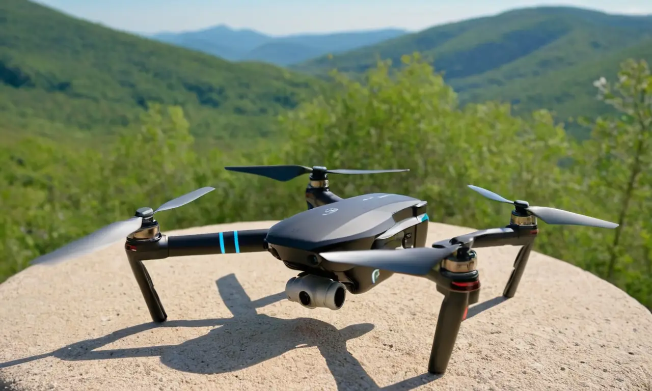 Drone élégant sur gravier avec verdure environnante