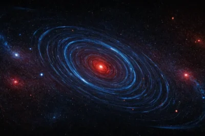 Fond cosmique avec particules colorées en mouvement