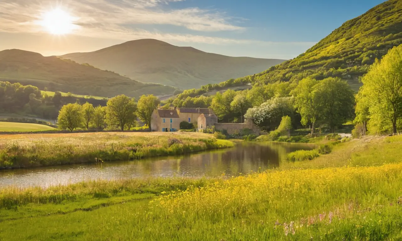 Campagne française ensoleillée alliant nature et technologie
