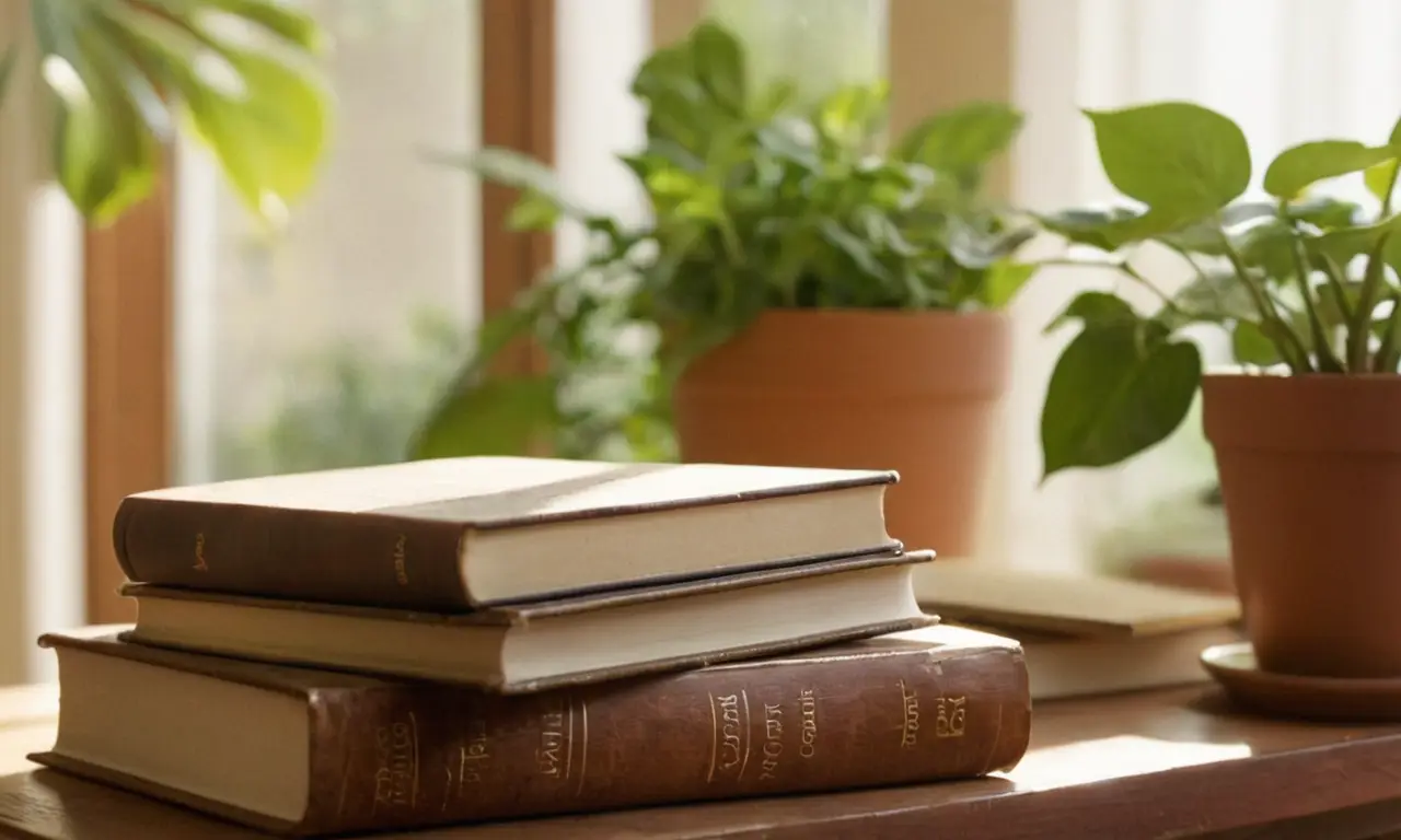 Table en bois avec livres et café