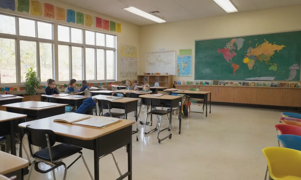 Classe vivante avec élèves, lumière et couleurs