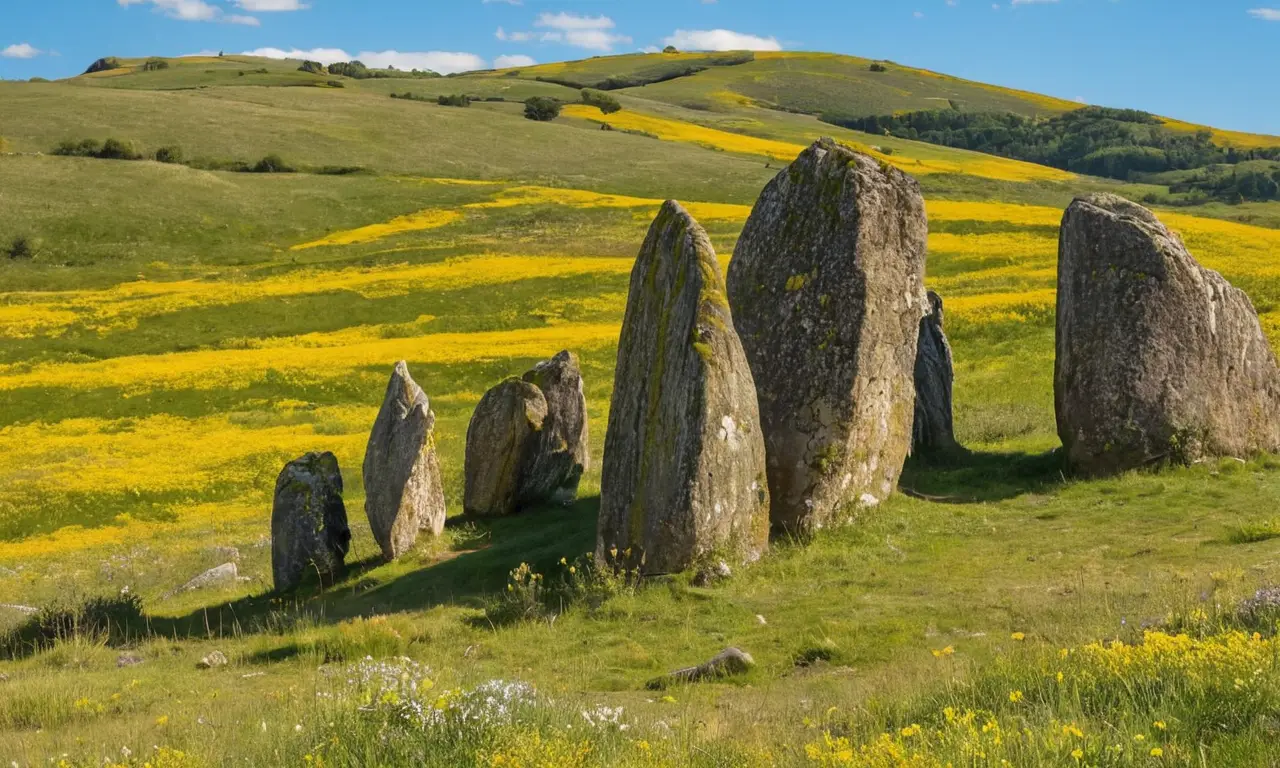 Mégalithes anciens contrastent avec la modernité