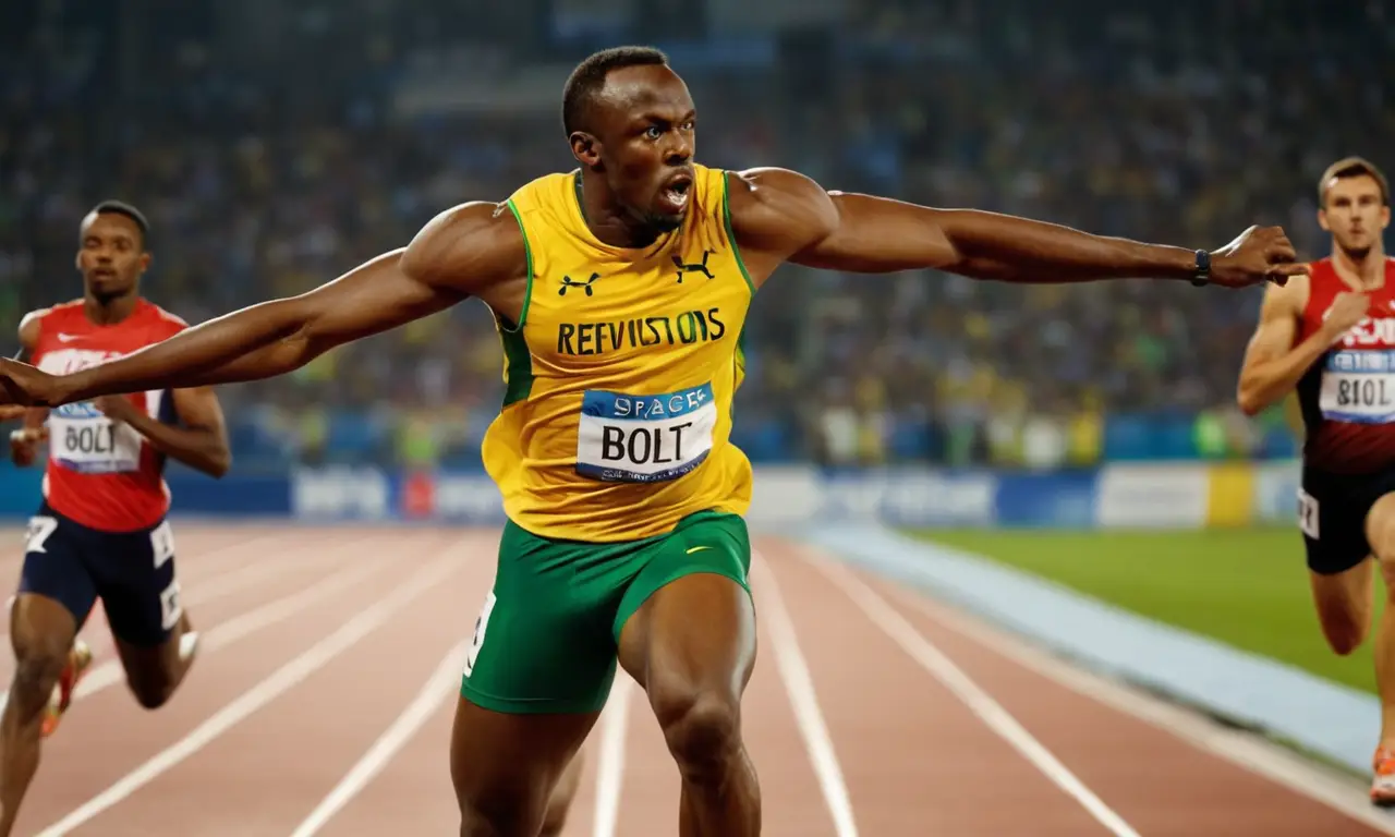 Usain Bolt sprintant sous les lumières vives