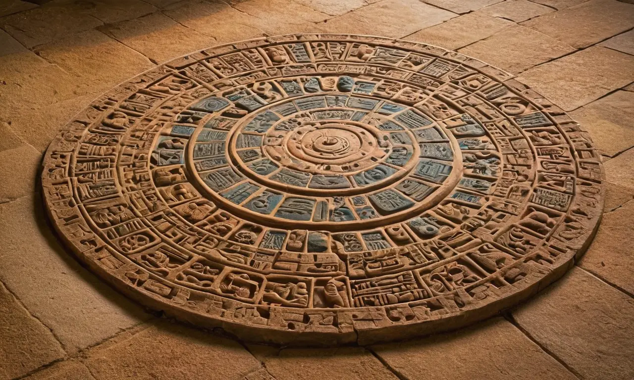 Calendrier maya ancien gravé et coloré