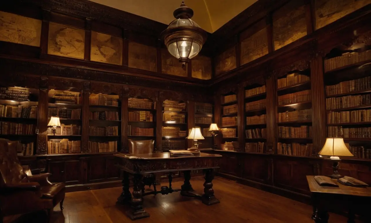 Bibliothèque antique, ambiance chaleureuse et légale