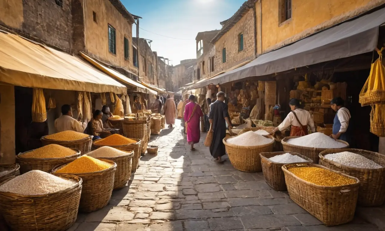 Marché vibrant mêlant culture et commerce