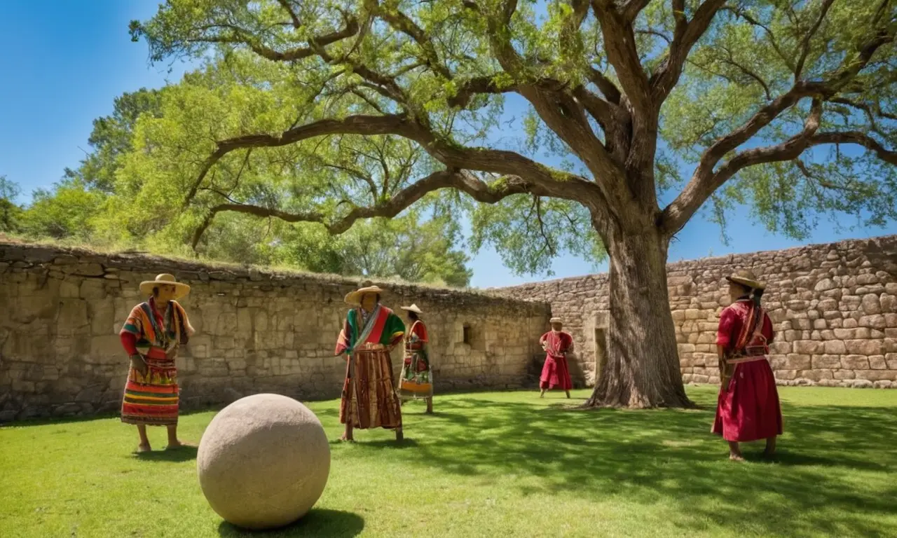 Terrain ancien animé, joueurs en costumes traditionnels