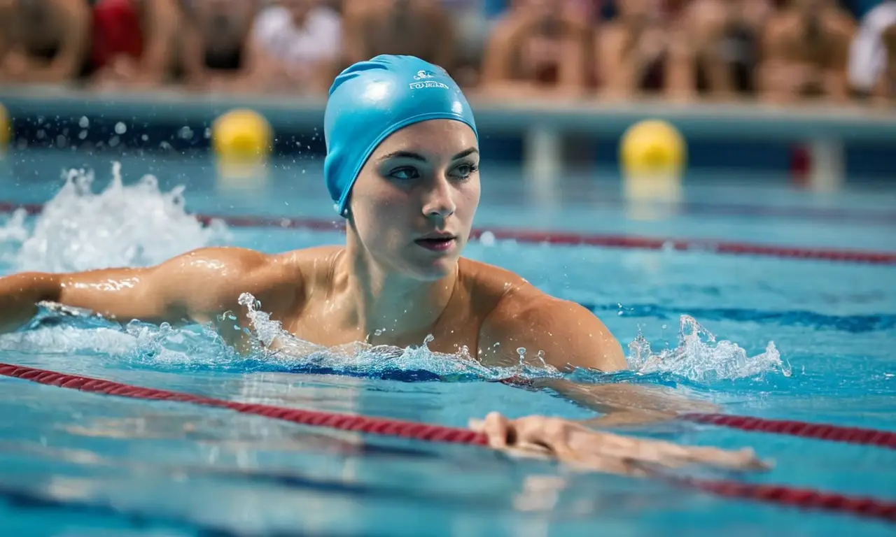 Une piscine animée avec plongeur concentré