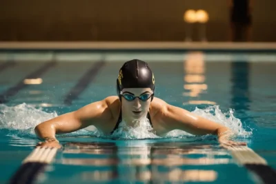 Nageur concentré prêt à sauter dans la piscine