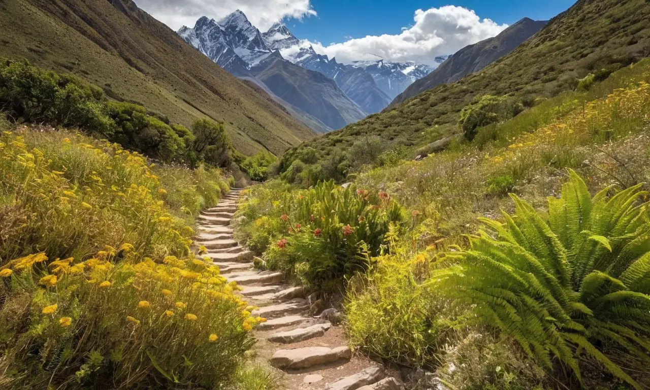 Sentier inca en pleine nature verdoyante