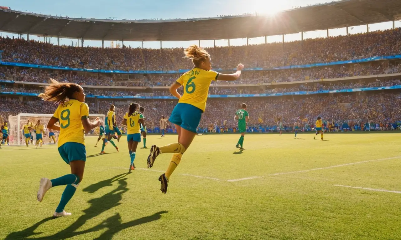 Terrain de football vibrant sous un ciel bleu