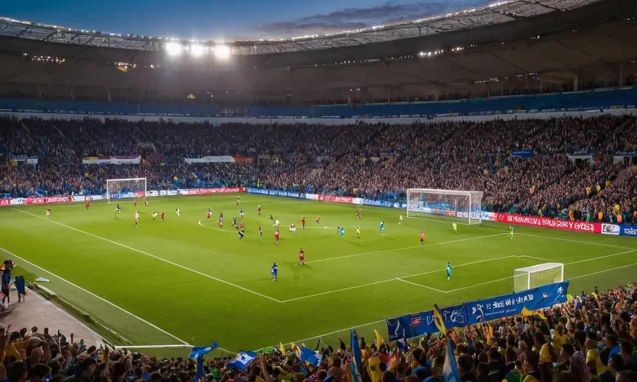 Stade vibrant, passion des fans, match excitant