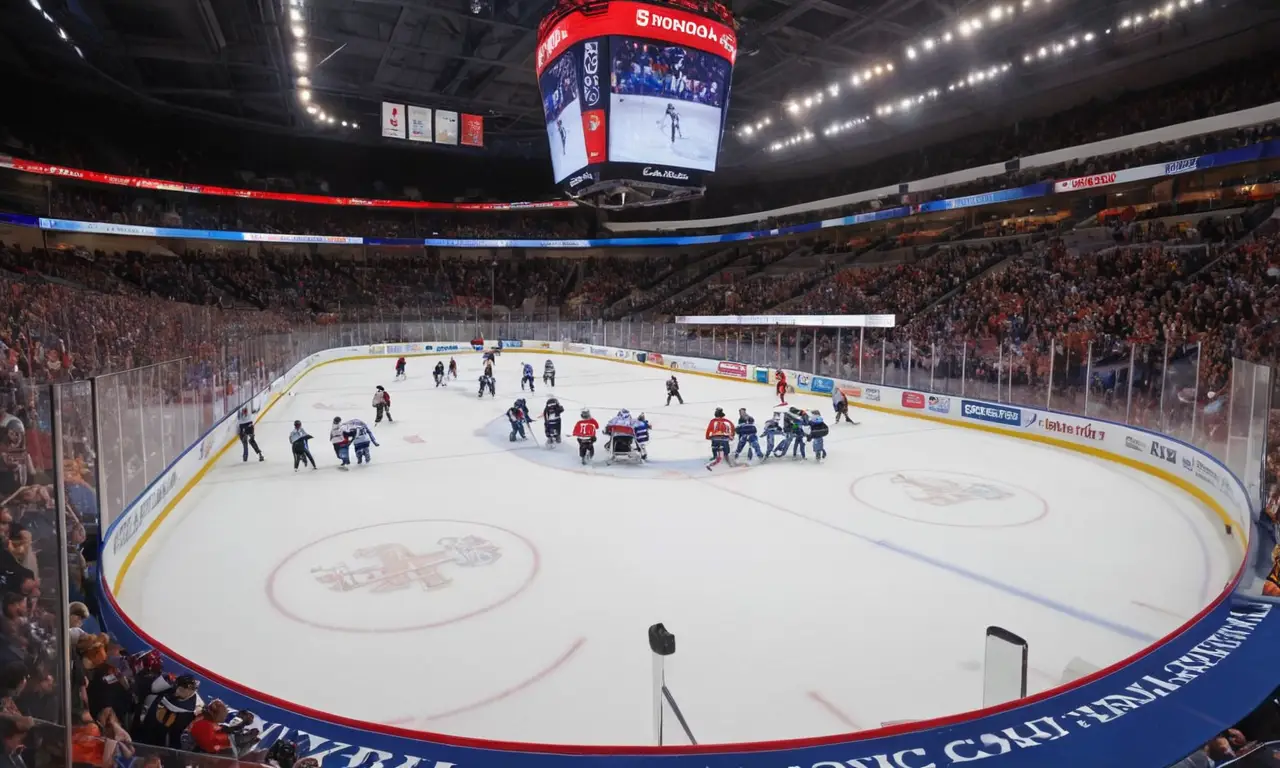 Patinoire de hockey animée, ambiance compétitive intense