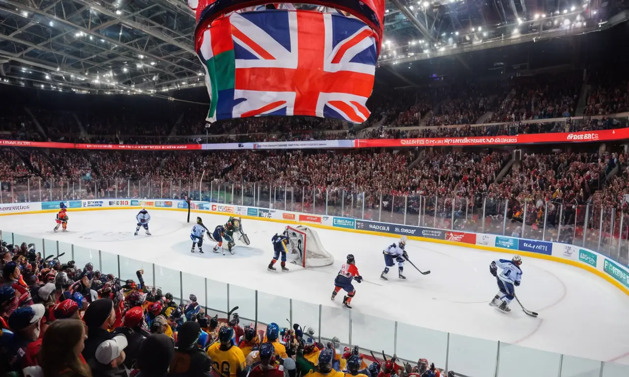 Match de hockey intense avec foule enthousiaste