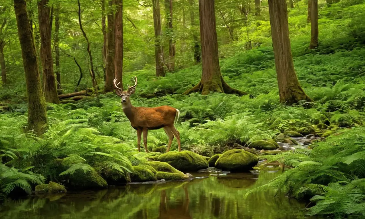 Forêt tranquille avec vie sauvage et lumière