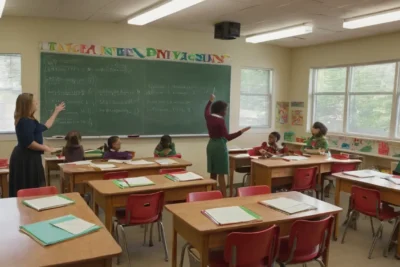Salle de classe animée et lumineuse