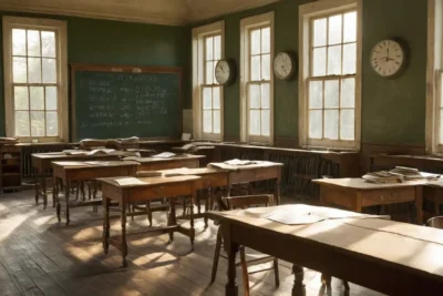 Salle de classe sombre et usée
