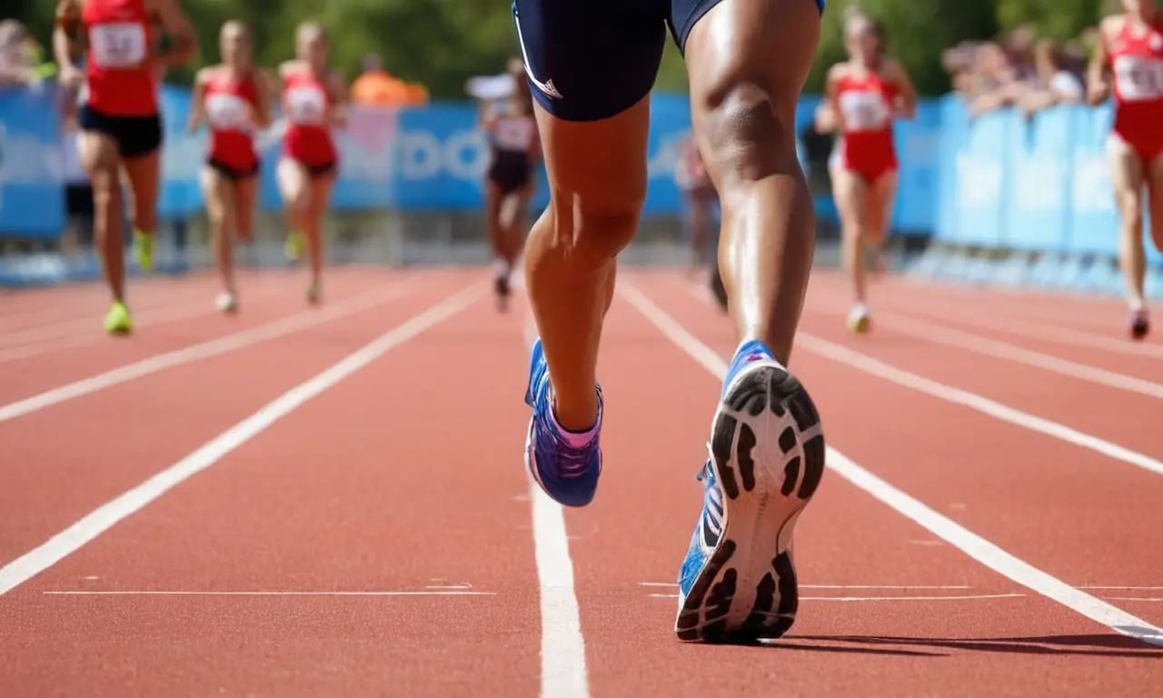 Piste dathlétisme ensoleillée, coureur concentré
