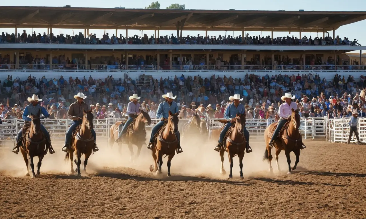 Rodeo coloré animé sous un ciel bleu