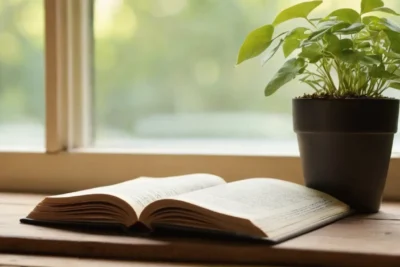 Un livre ouvert sur une table en bois