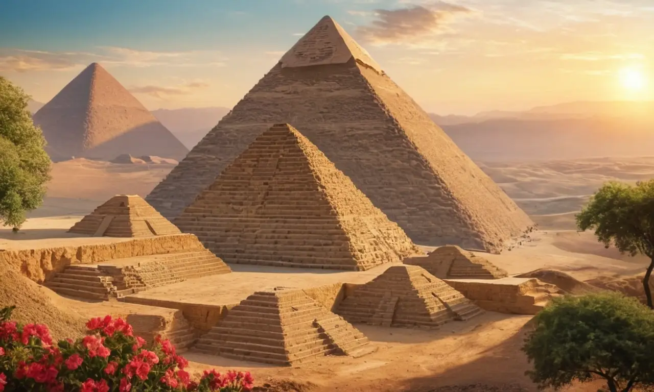 Pyramide illuminée dans un paysage serein