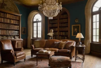 Une bibliothèque sombre et chaleureuse de savoir