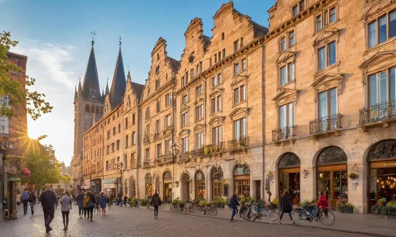 Une ville européenne animée au crépuscule
