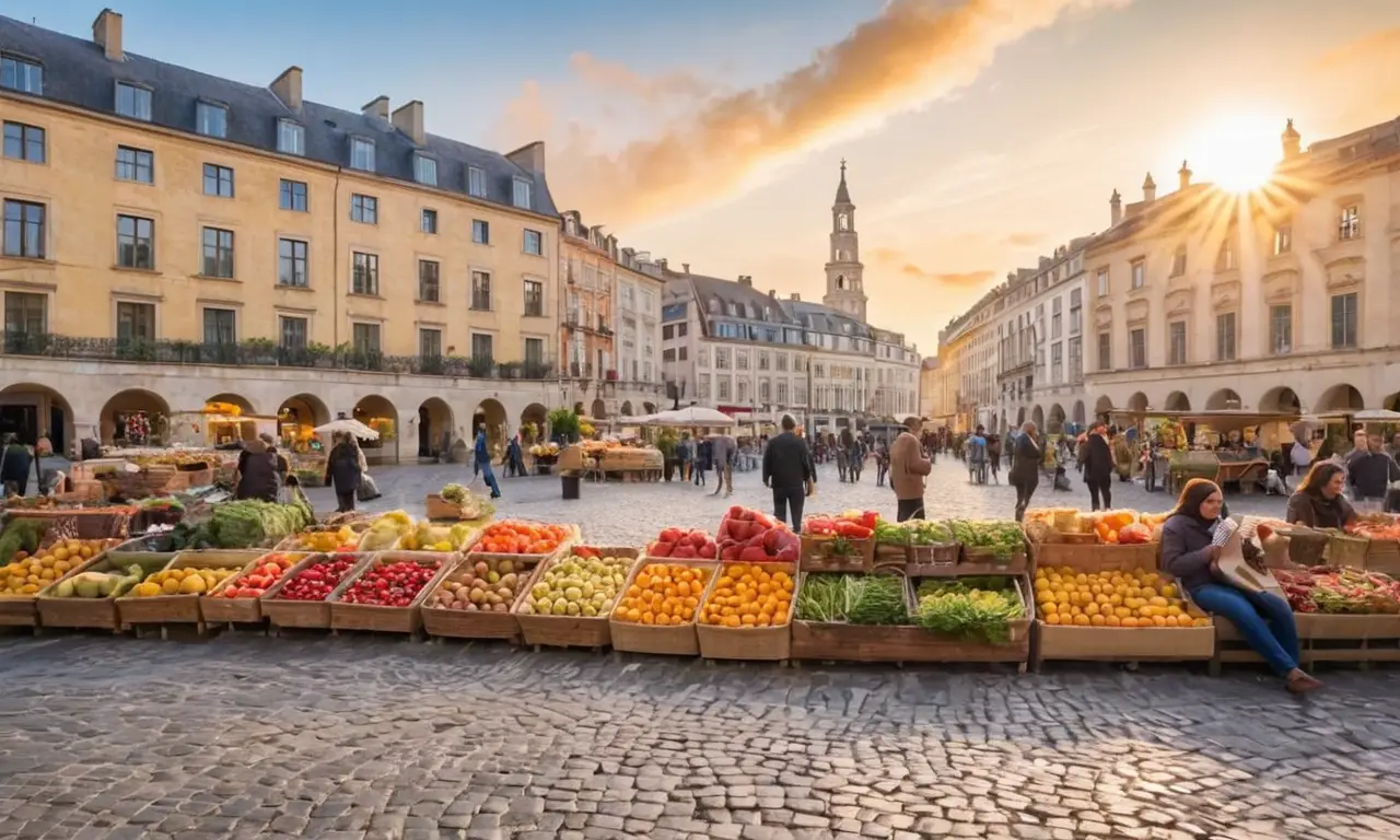 Une place européenne animée allie modernité et histoire