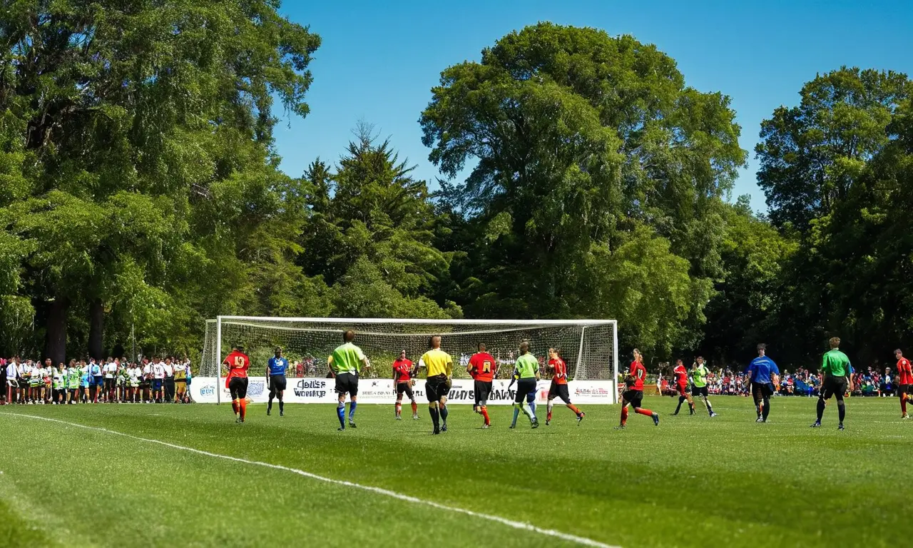 Match de foot dynamique sous un ciel bleu