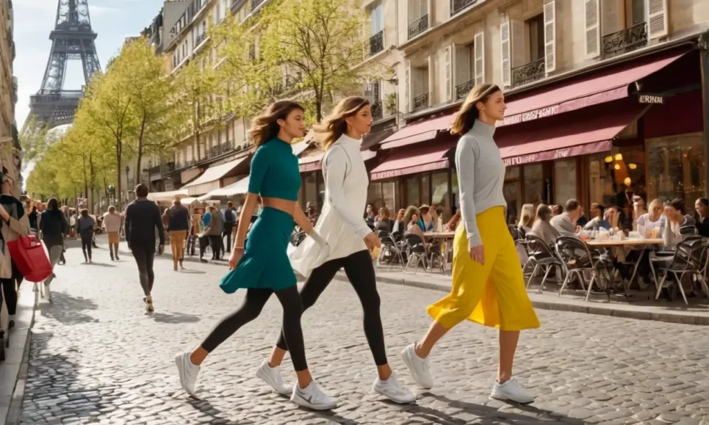 Rue parisienne animée alliant mode et sport