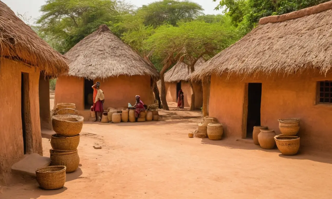 Scène de vie villageoise traditionnelle et harmonieuse