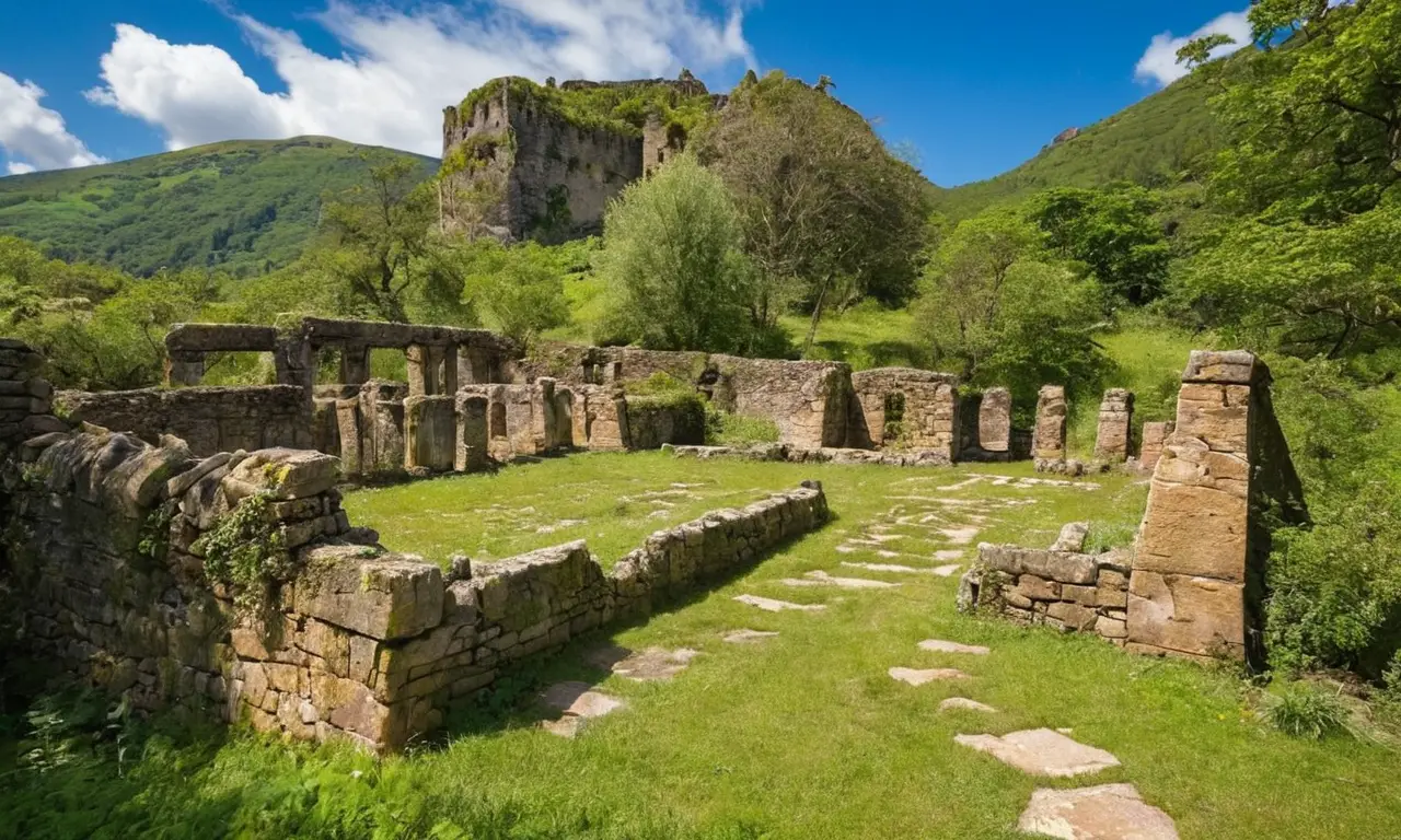 Ruines anciennes mêlant nature et histoire