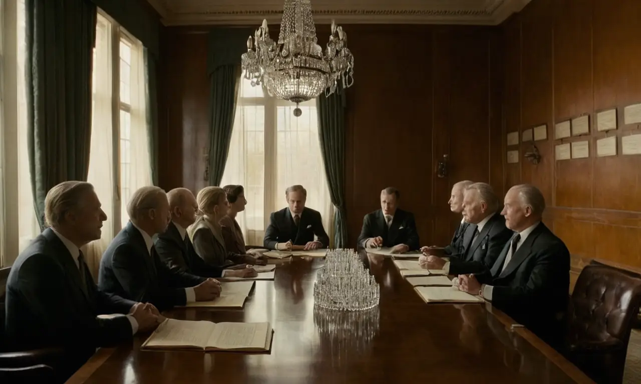 Salle de conférence éclairée, discussions sérieuses