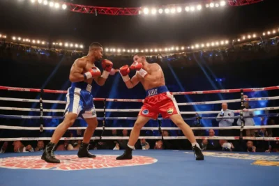 Ring de boxe avec combattants en action