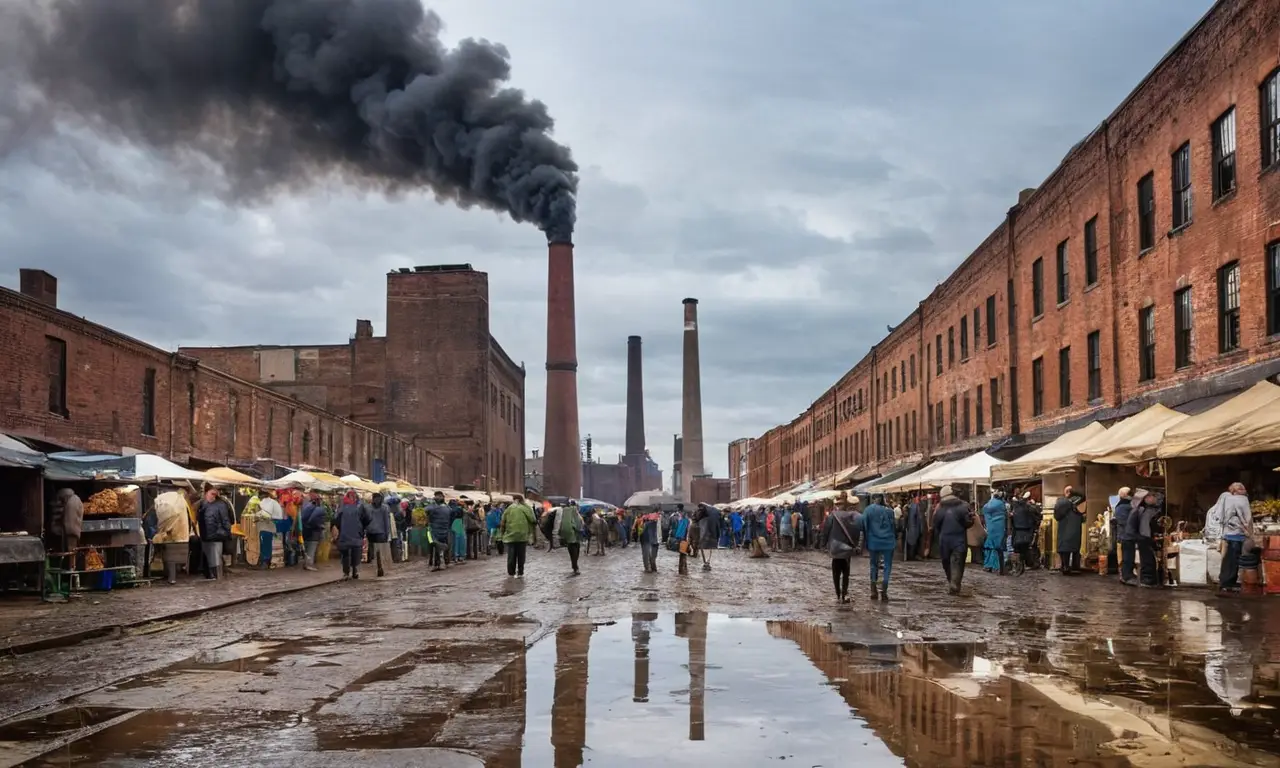 Ville industrielle animée et dégradée