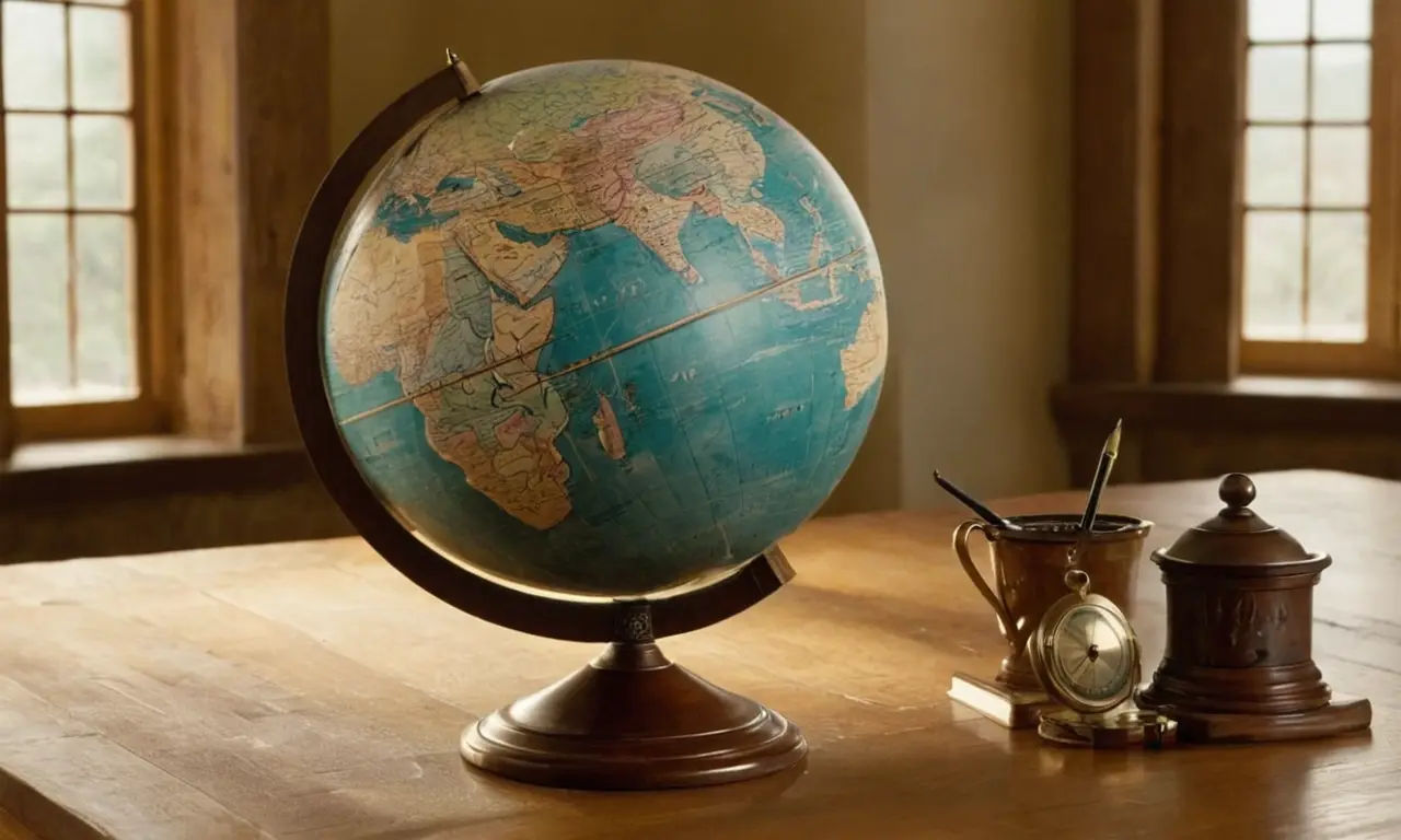 Un globe ancien sur une table en bois