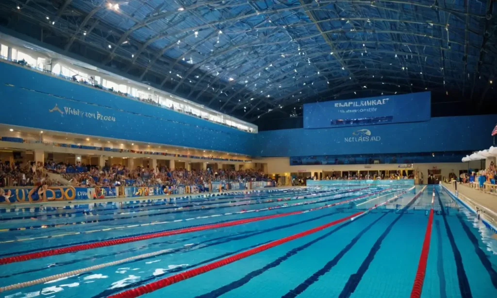 Scène aquatique vibrante avec nageurs alignés
