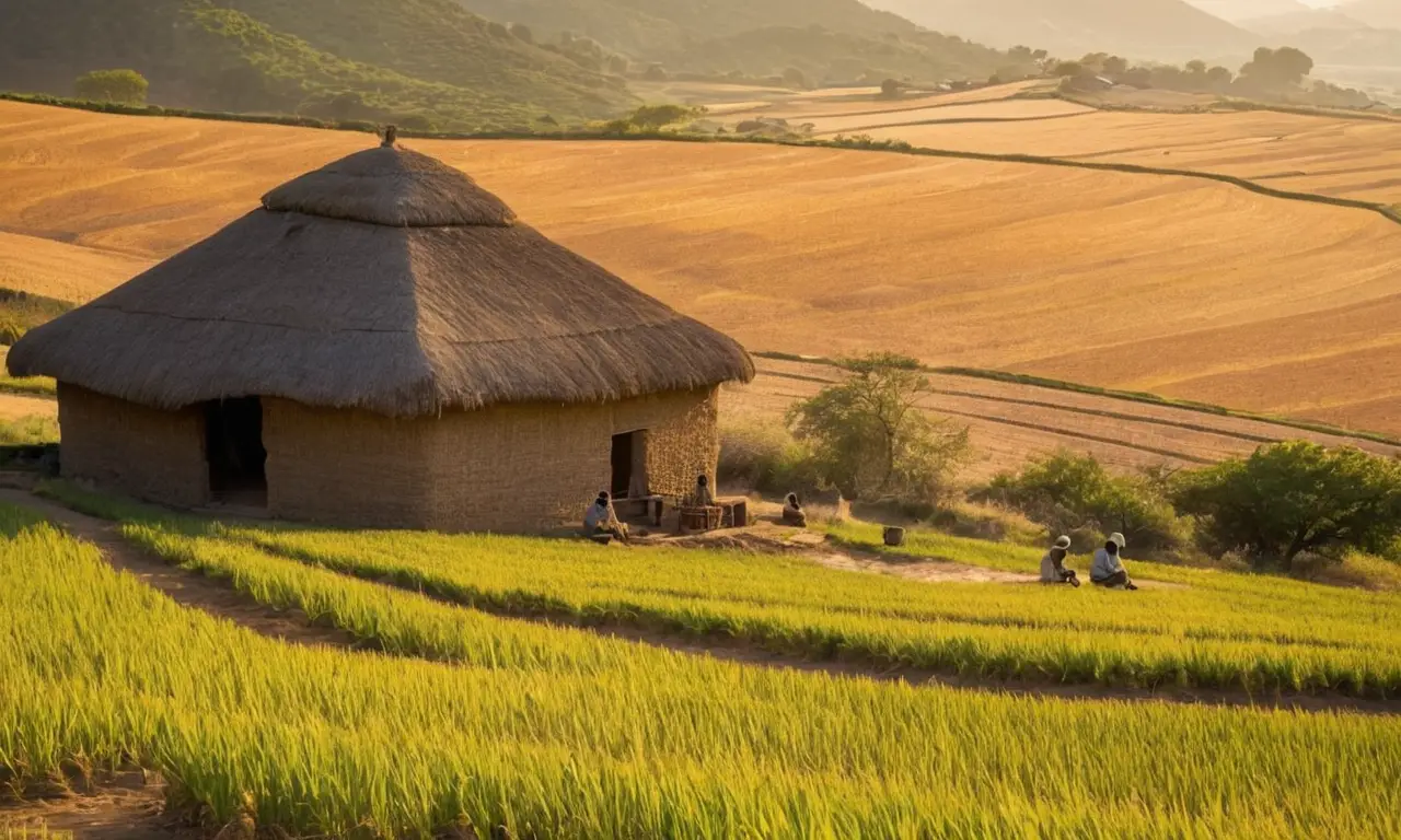 Paysage matinal harmonieux avec humains et nature
