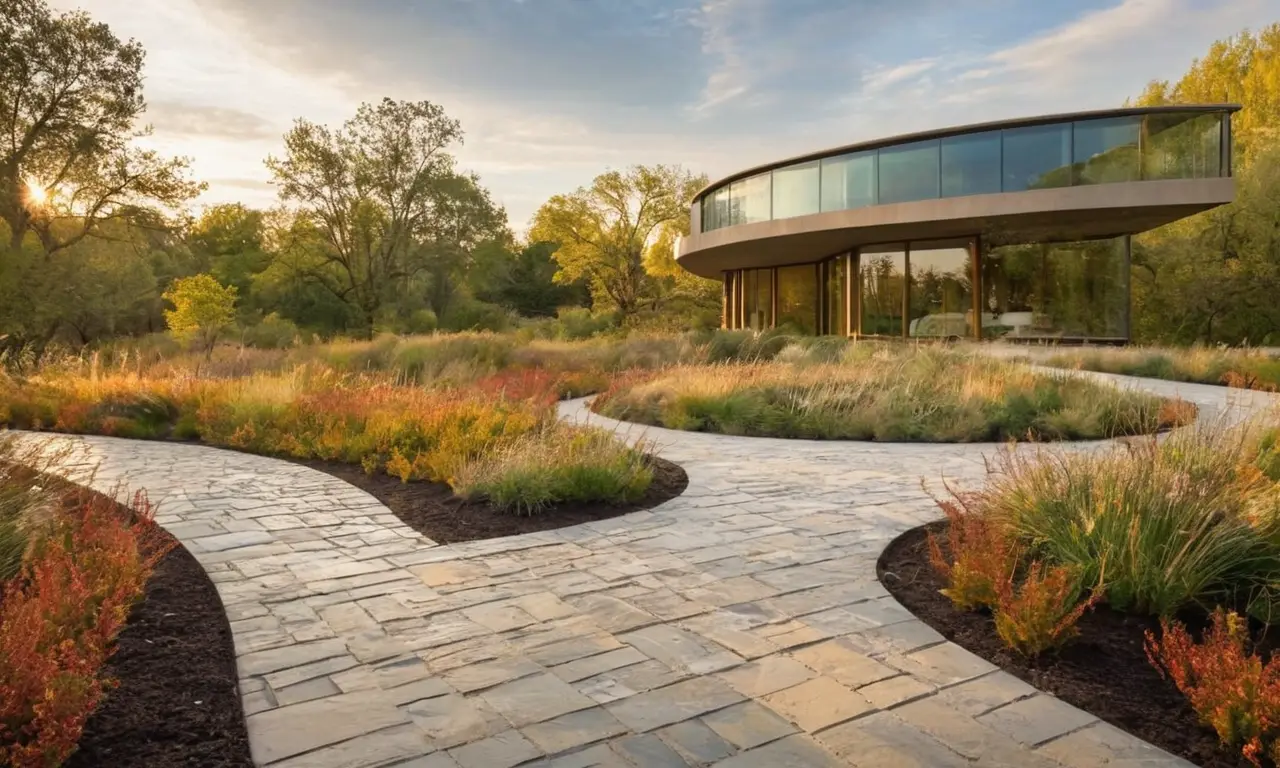 Une structure géométrique harmonieuse au paysage paisible