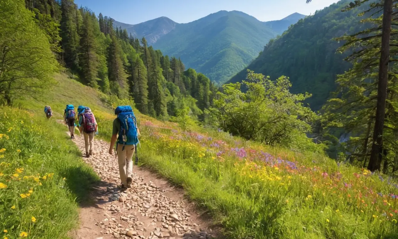 Forêt verdoyante avec randonneurs joyeux et aventure
