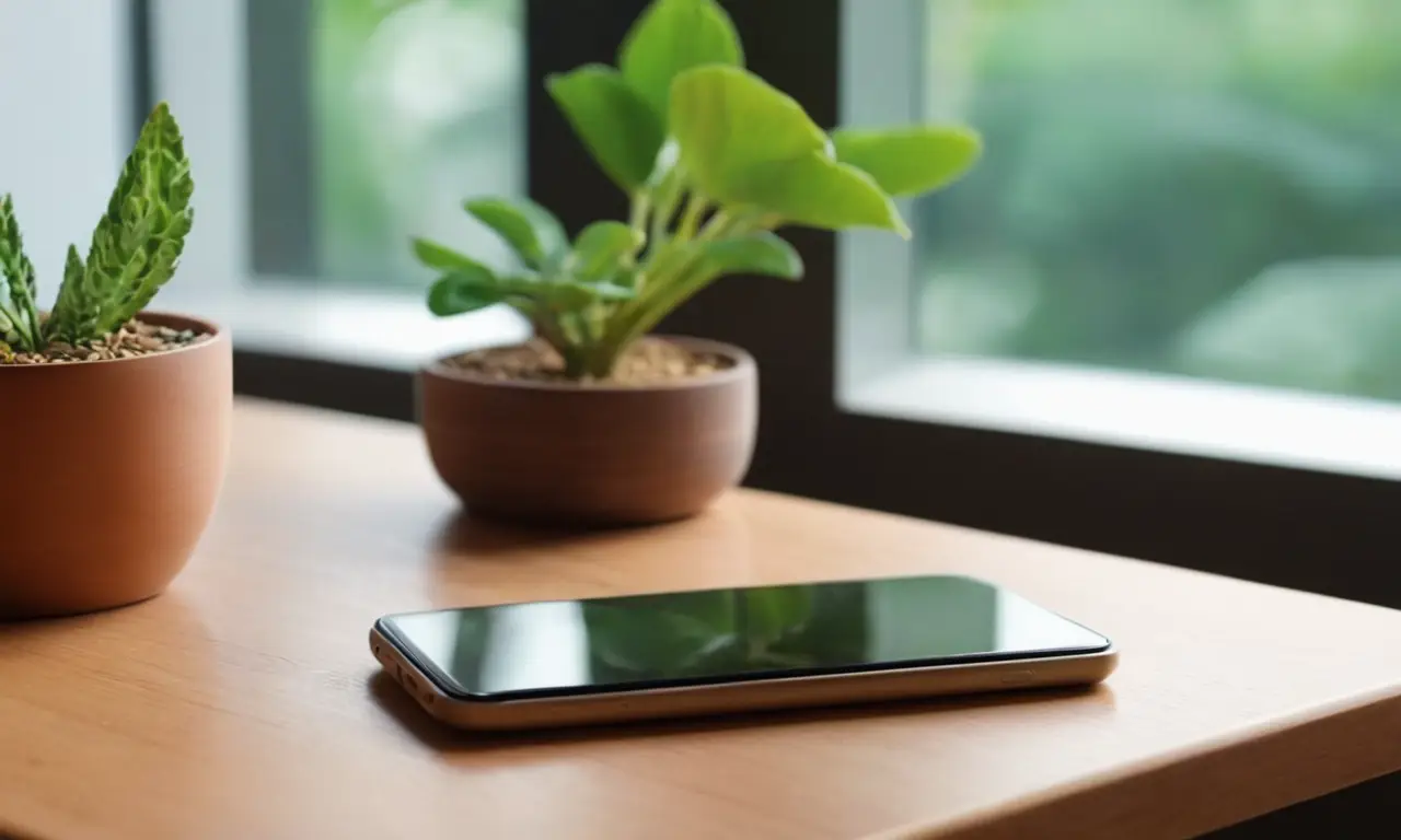 Un smartphone élégant sur une table en bois