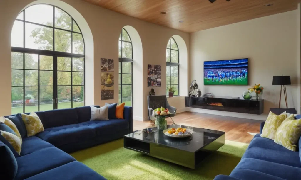 Salon moderne et vivant avec sports en direct