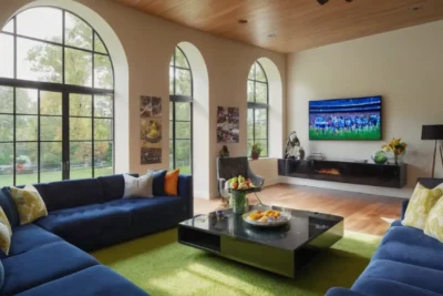 Salon moderne et vivant avec sports en direct
