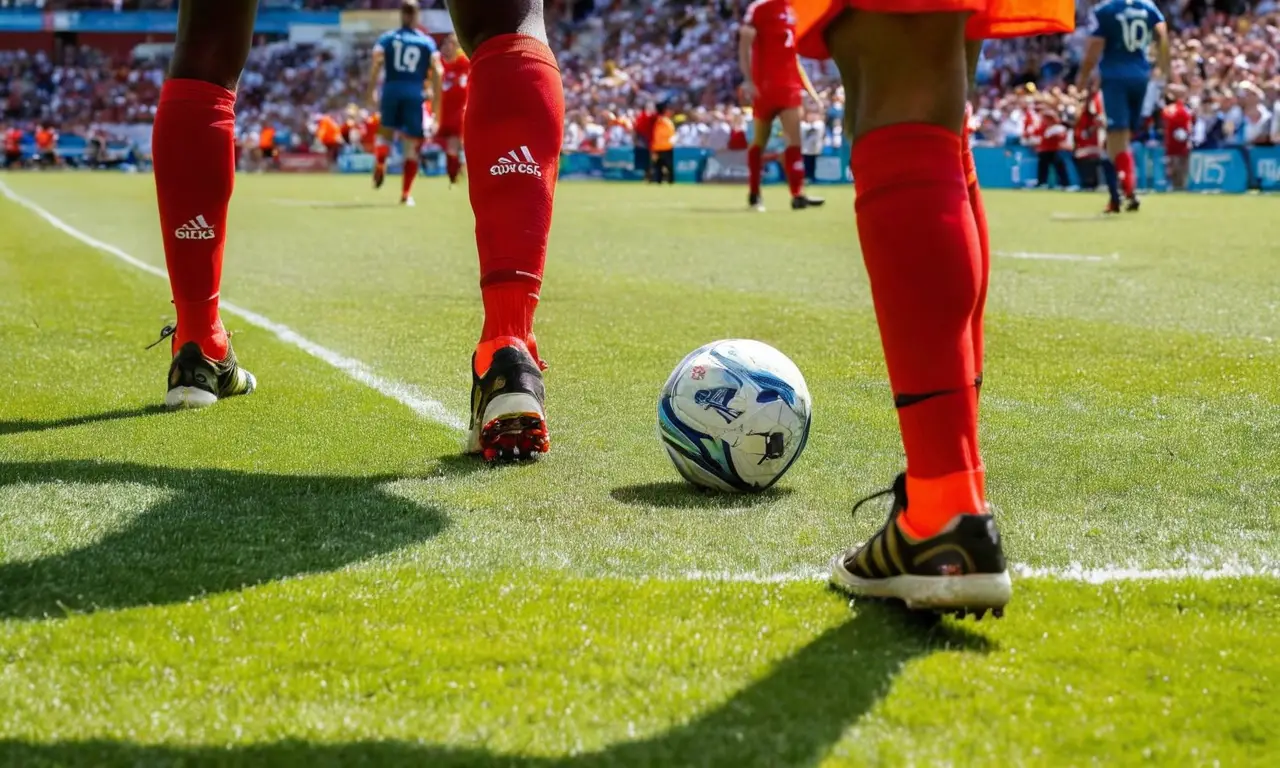 Terrain de football vibrant sous un ciel bleu