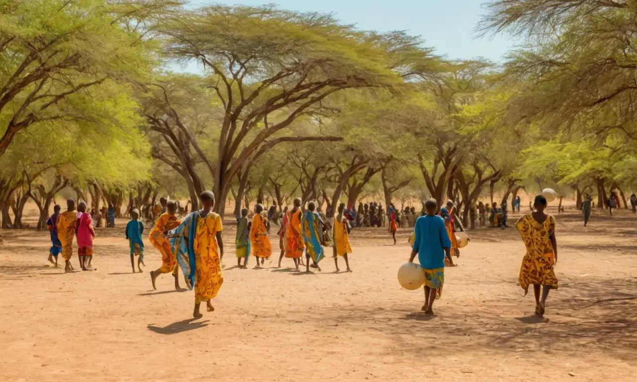 Enfants joyeux jouant dans un paysage africain