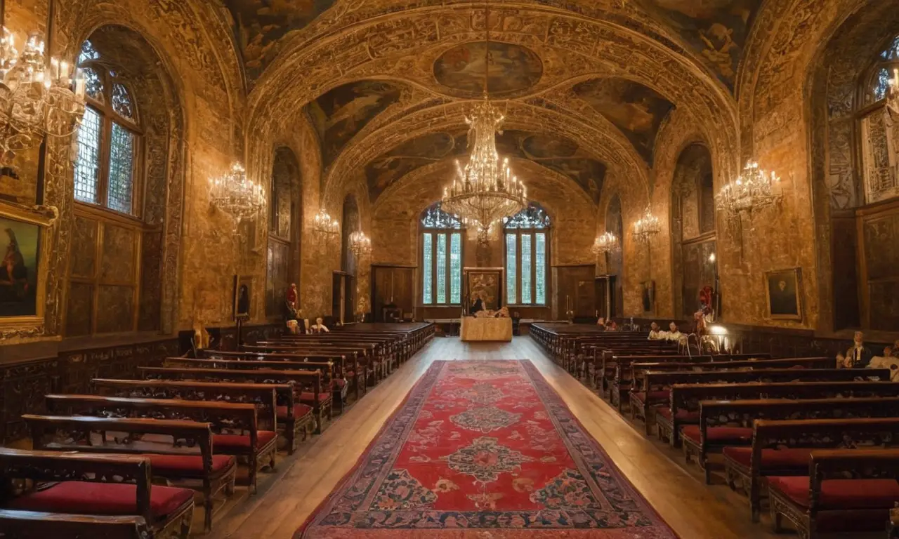 Salle historique animée, débat intense et lumière