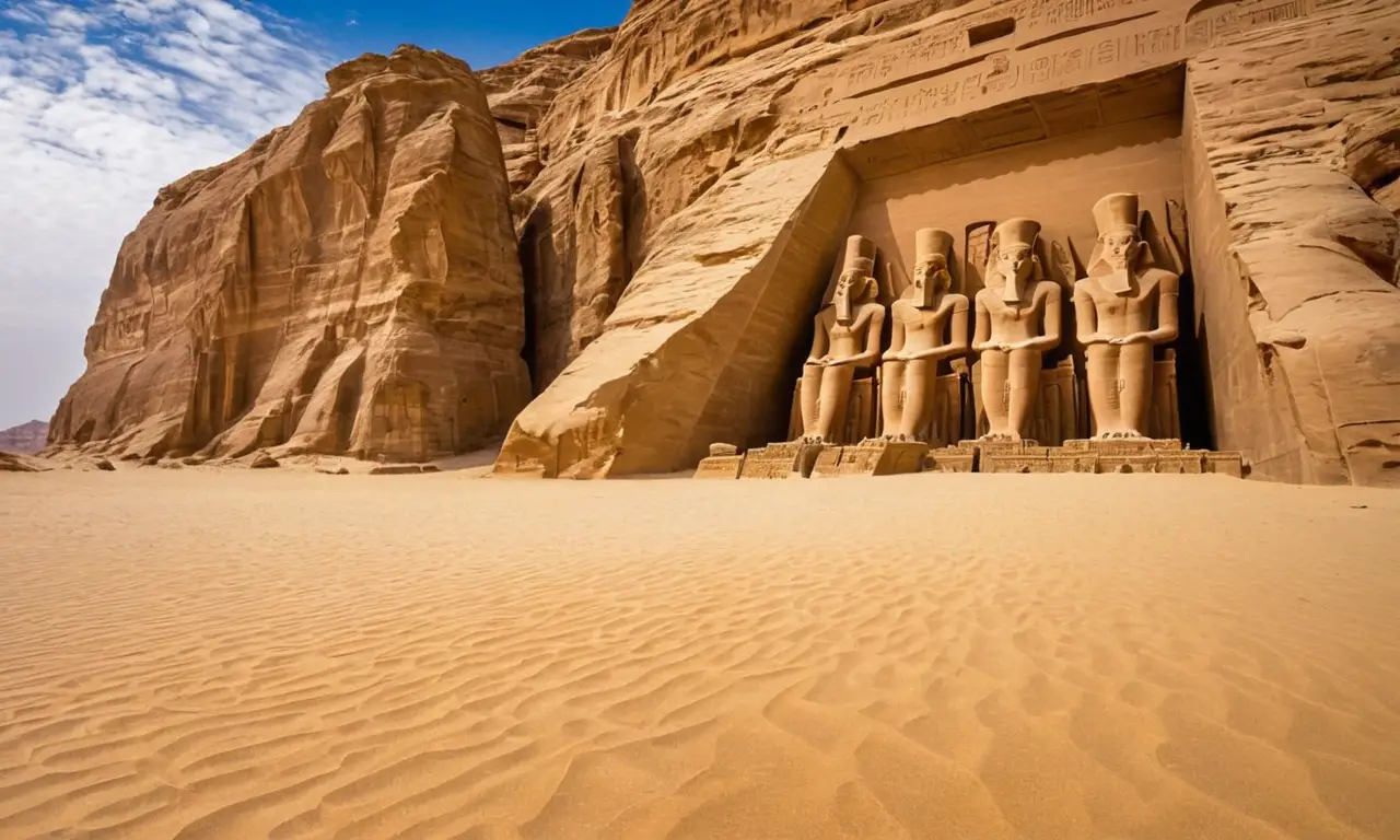 Paysage égyptien ancien, temples et pyramides majestueux
