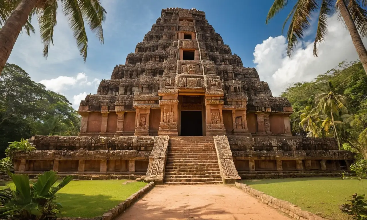 Temple maya ancien entouré de nature luxuriante